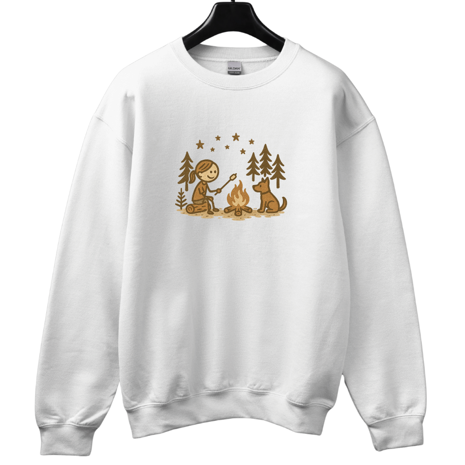 Girl Camping and Fireside Dog Friend Sweatshirt