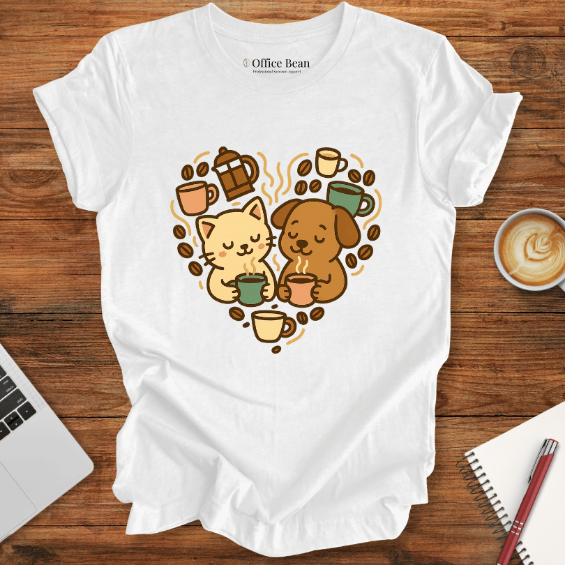 Coffee Cat and Dog Heartshape T-shirt