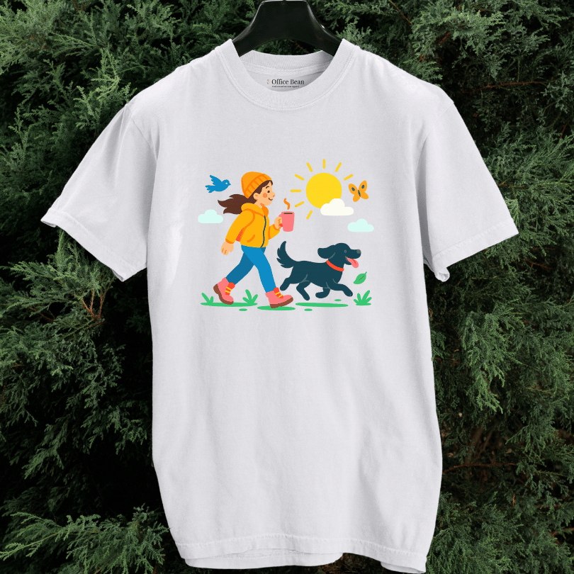 A Girl, Coffee & Black Dog Walk T-shirt