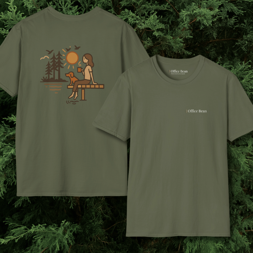 Lake, Coffee & Dog Companions Backprint T-Shirt