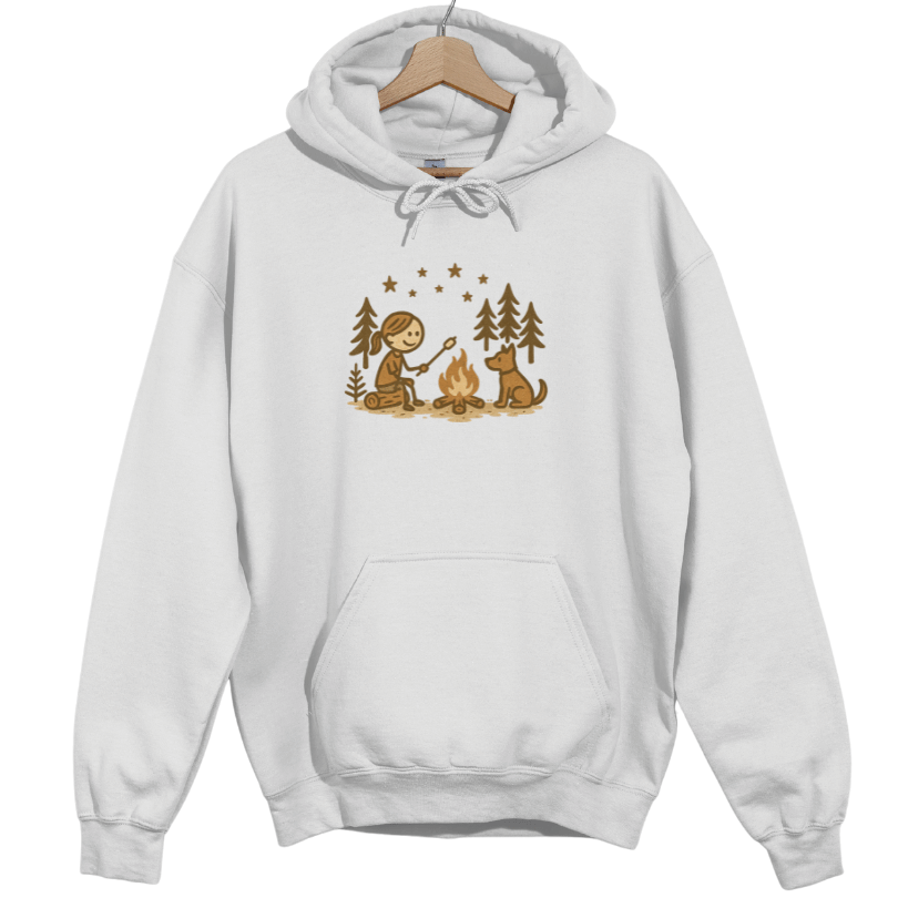 Girl Camping and Fireside Dog Friend Hoodie