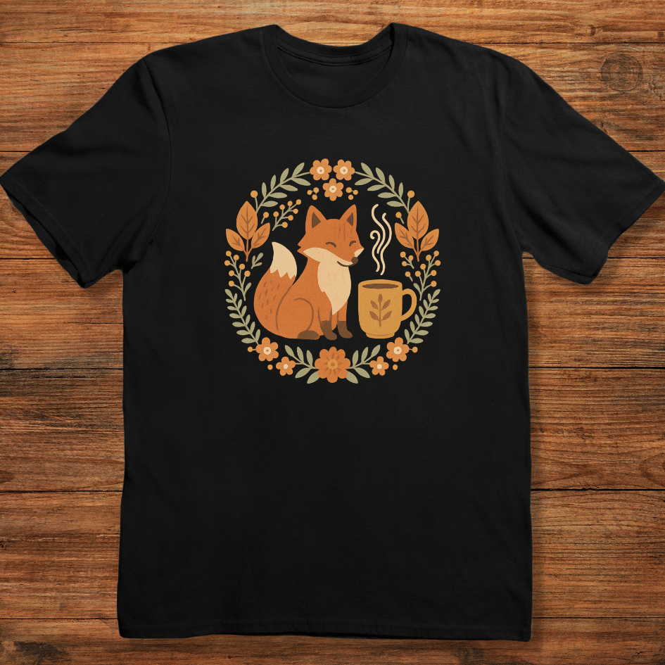 Fox and Coffee Wreath T-shirt