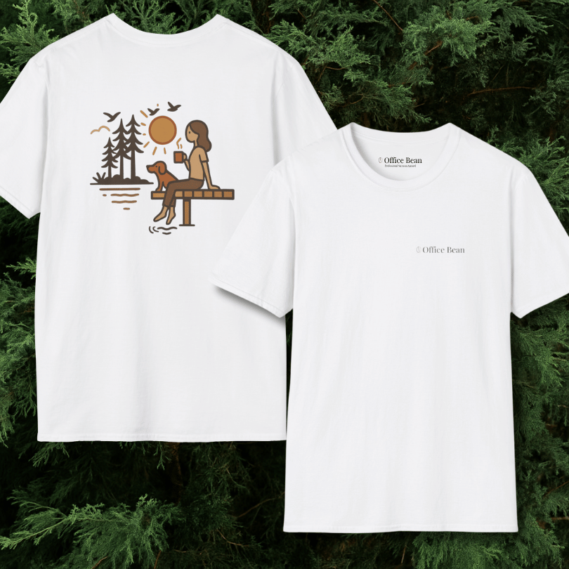 Lake, Coffee & Dog Companions Backprint T-Shirt