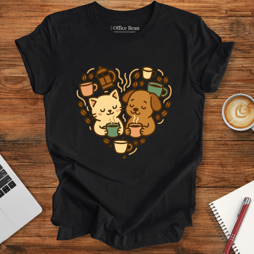 Coffee Cat and Dog Heartshape T-shirt