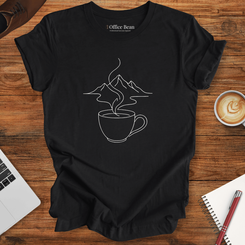 Line art Coffee and Mountains T-Shirt