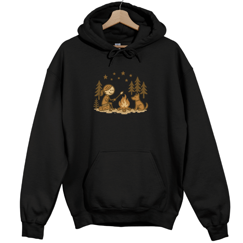 Girl Camping and Fireside Dog Friend Hoodie