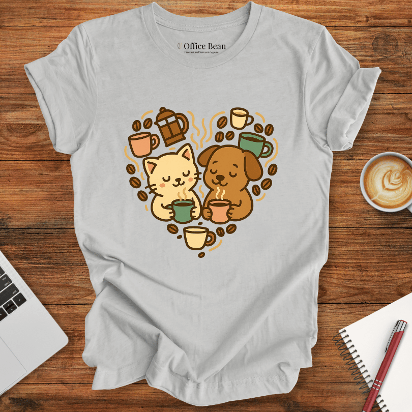 Coffee Cat and Dog Heartshape T-shirt