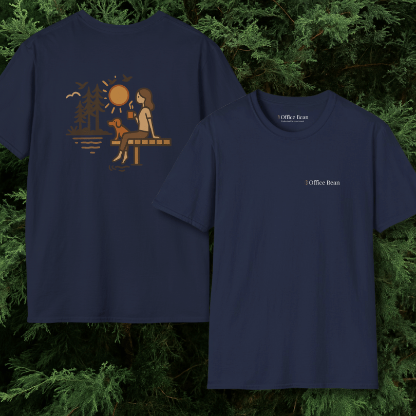 Lake, Coffee & Dog Companions Backprint T-Shirt
