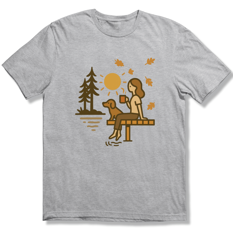 Autumn Lake, coffee and Dog T-shirt