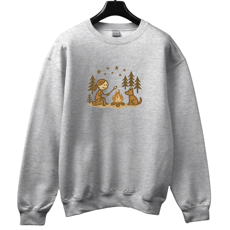 Girl Camping and Fireside Dog Friend Sweatshirt