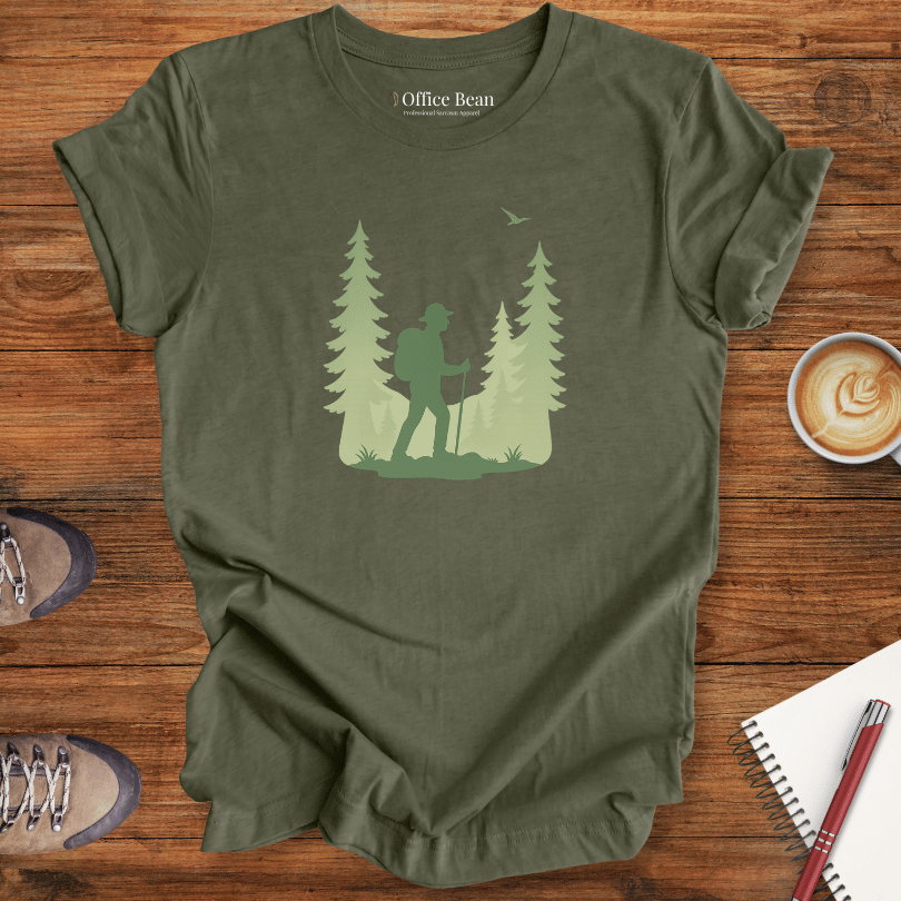 Silhouette Hiker in Pine Forest T-shirt
