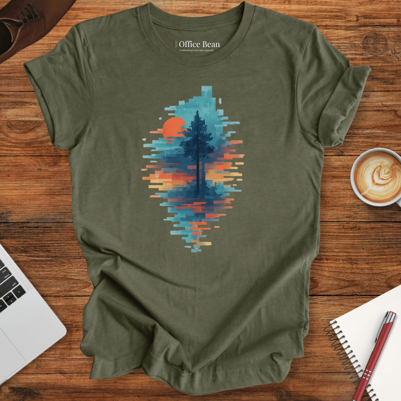 Pixel Forest Nature Glitch T-Shirt