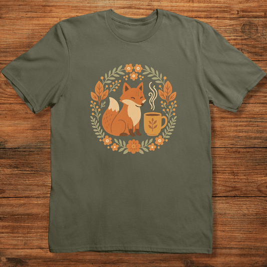 Fox and Coffee Wreath T-shirt