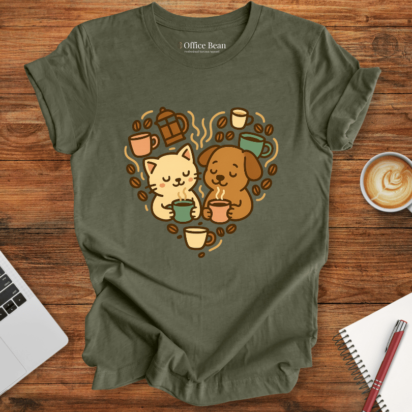 Coffee Cat and Dog Heartshape T-shirt