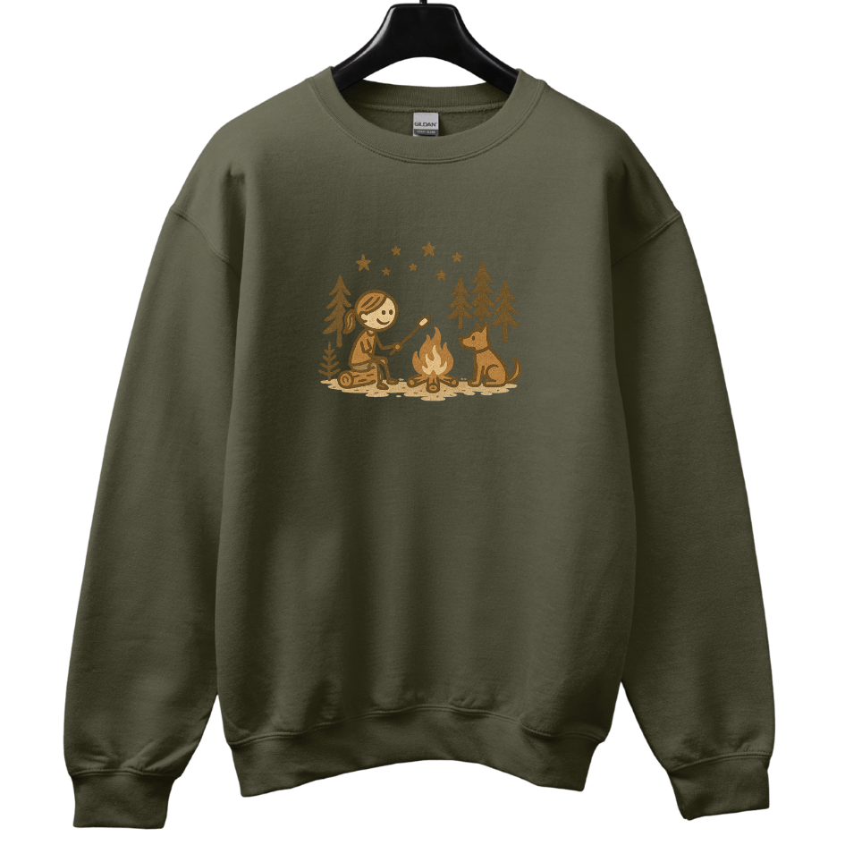 Girl Camping and Fireside Dog Friend Sweatshirt
