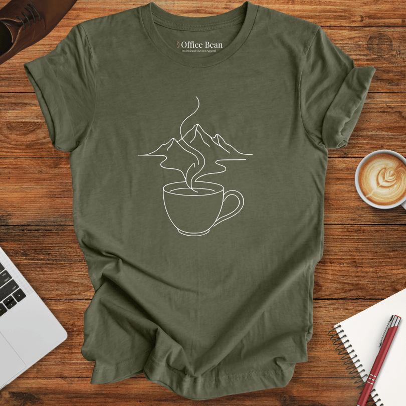 Line art Coffee and Mountains T-Shirt