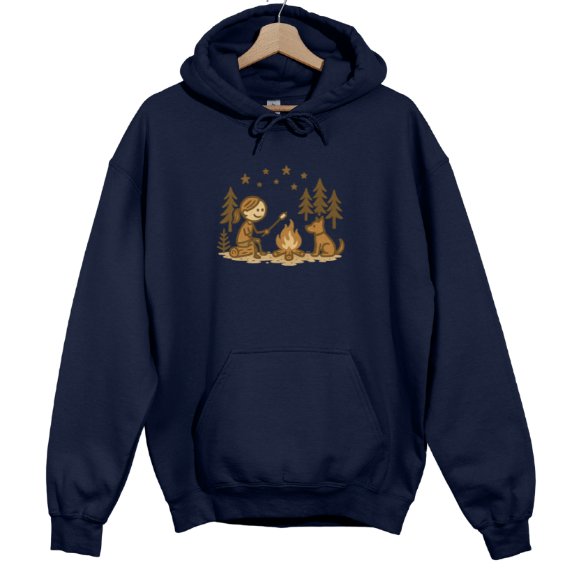 Girl Camping and Fireside Dog Friend Hoodie