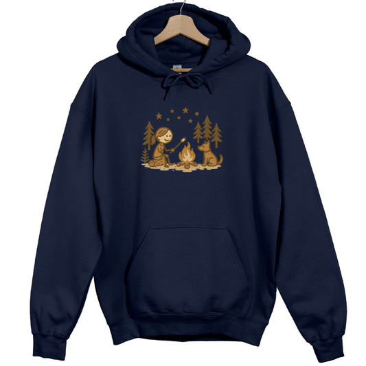 Girl Camping and Fireside Dog Friend Hoodie
