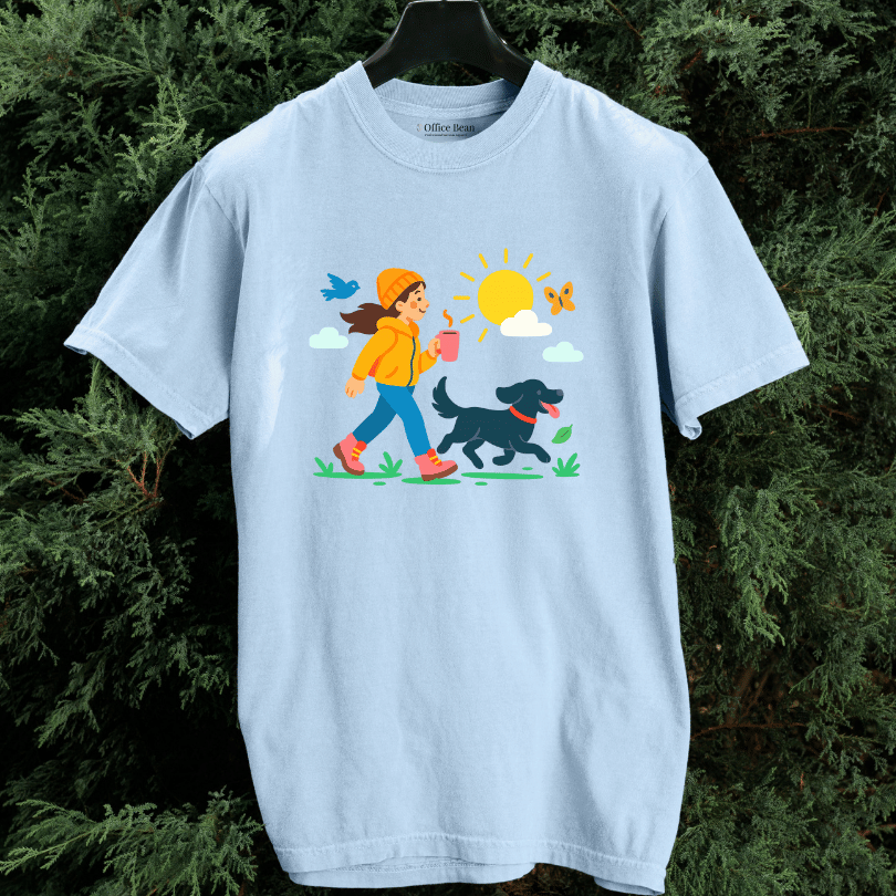 A Girl, Coffee & Black Dog Walk T-shirt