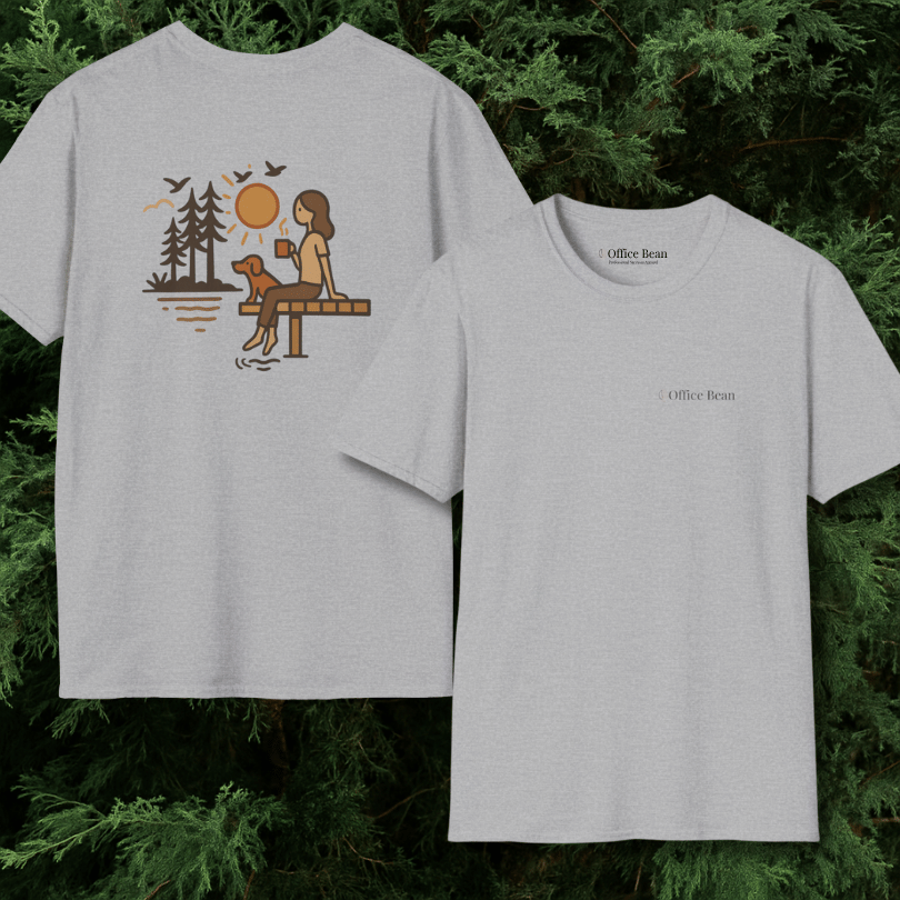 Lake, Coffee & Dog Companions Backprint T-Shirt