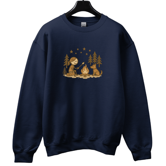 Girl Camping and Fireside Dog Friend Sweatshirt