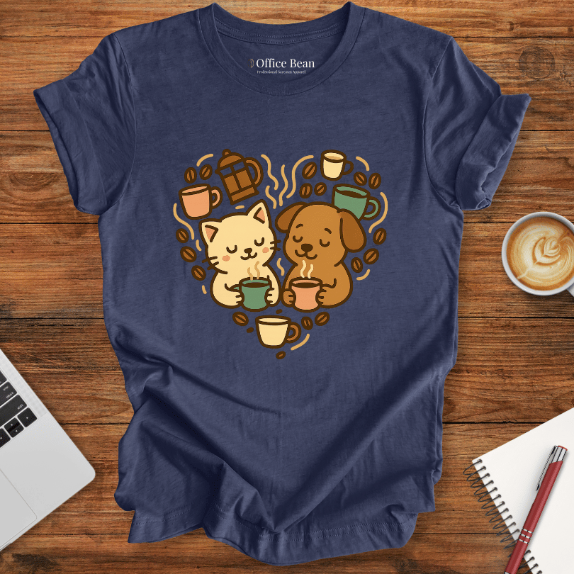 Coffee Cat and Dog Heartshape T-shirt