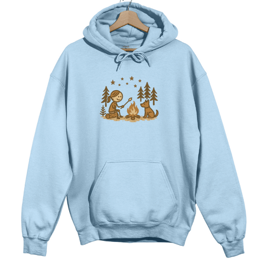 Girl Camping and Fireside Dog Friend Hoodie