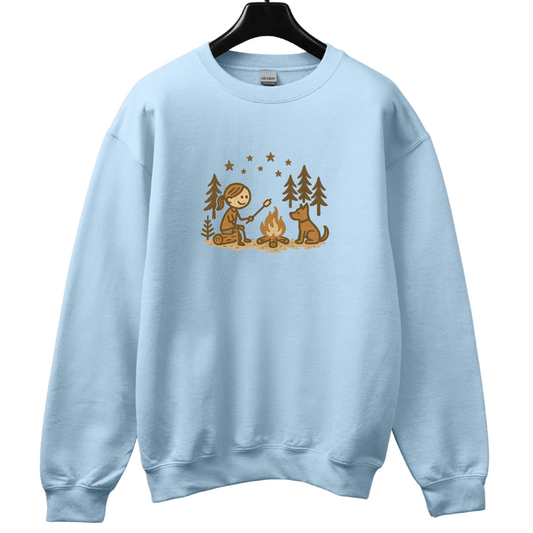 Girl Camping and Fireside Dog Friend Sweatshirt