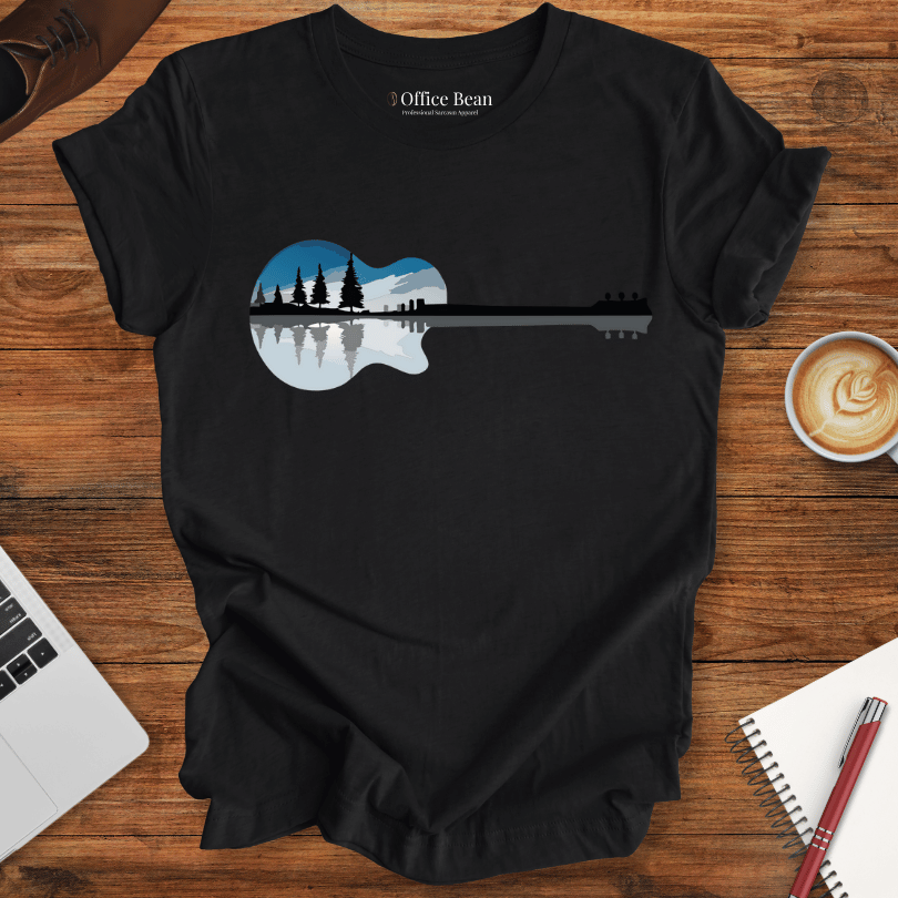 City and Lake Landscape, Guitar T-Shirt