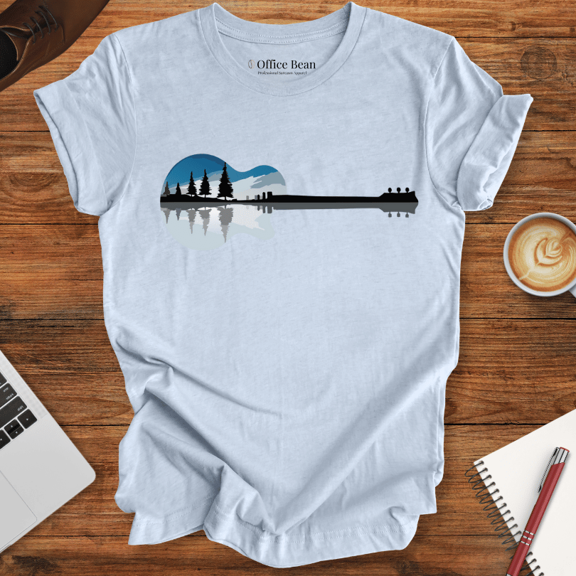 City and Lake Landscape, Guitar T-Shirt
