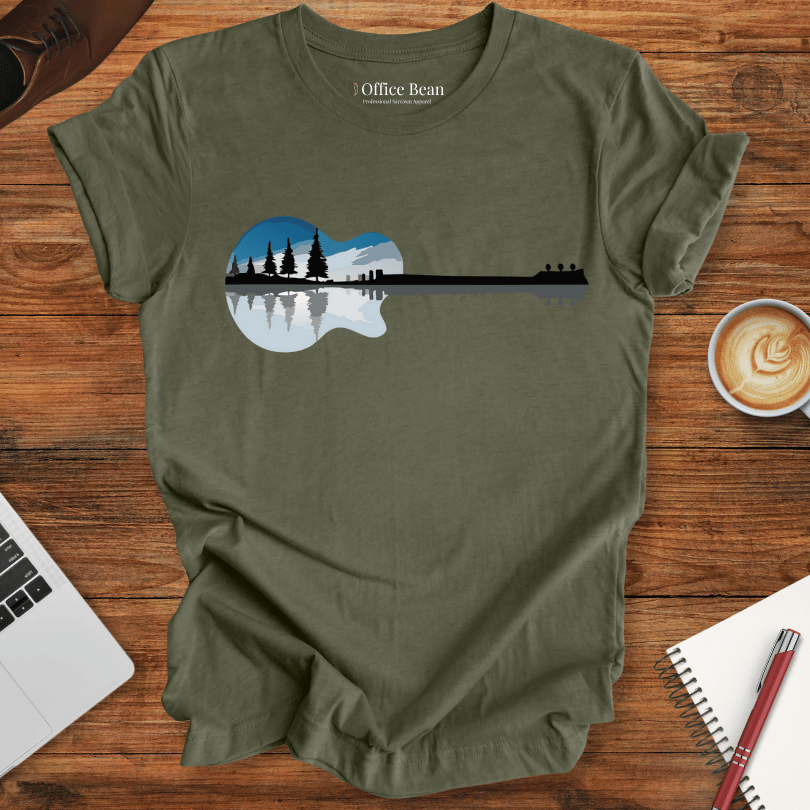 City and Lake Landscape, Guitar T-Shirt