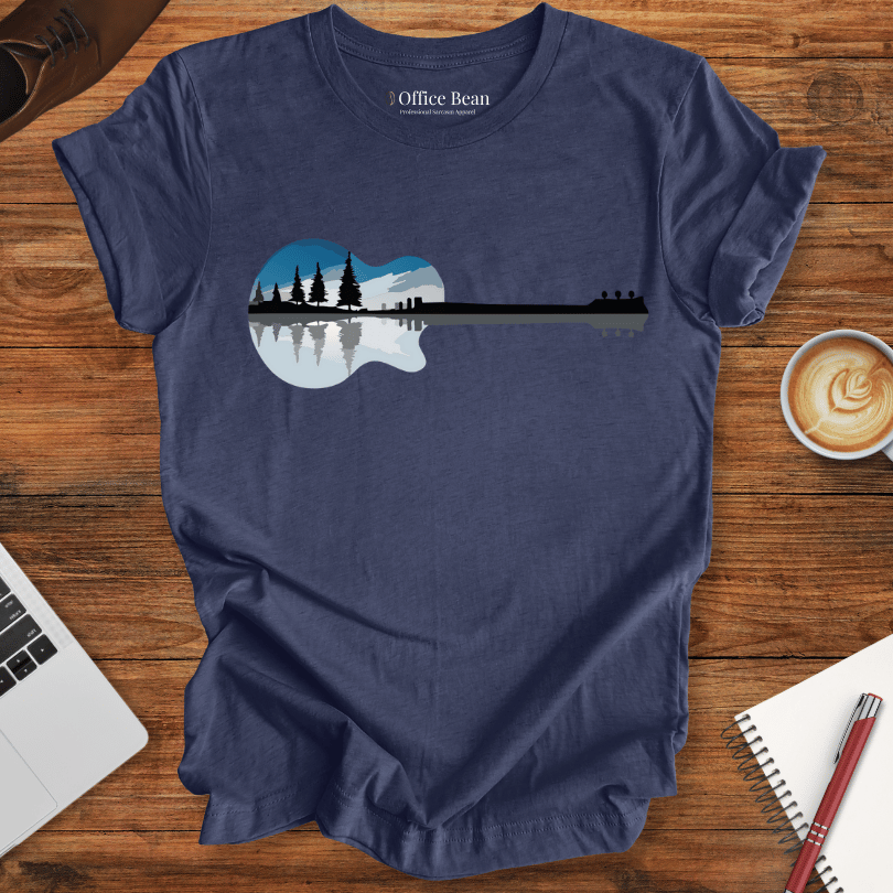 City and Lake Landscape, Guitar T-Shirt