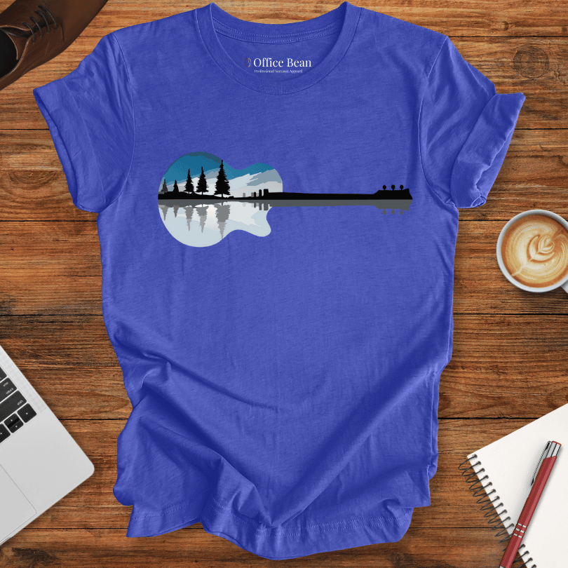 City and Lake Landscape, Guitar T-Shirt
