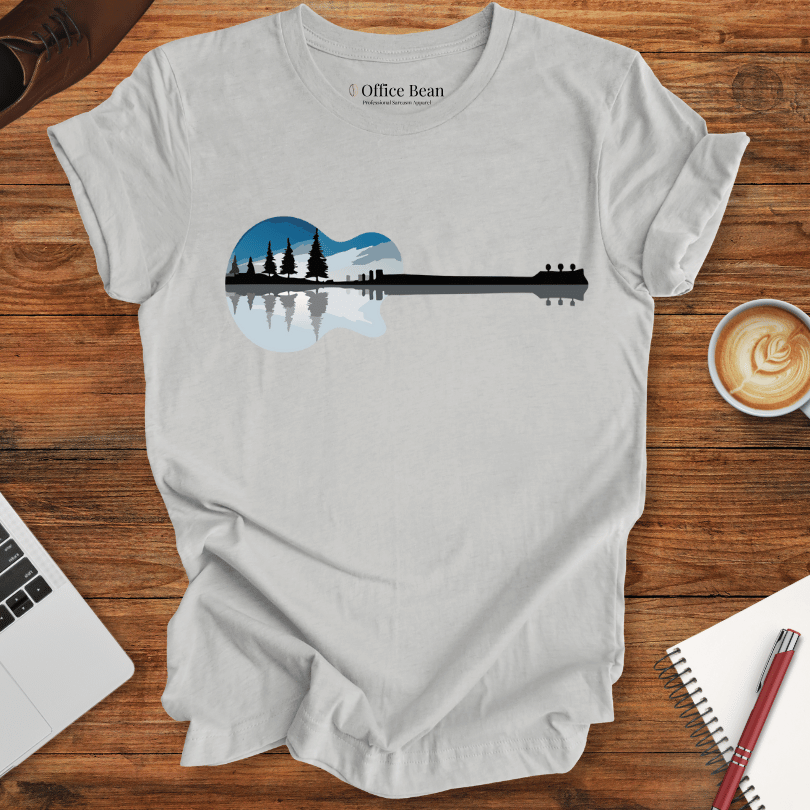City and Lake Landscape, Guitar T-Shirt