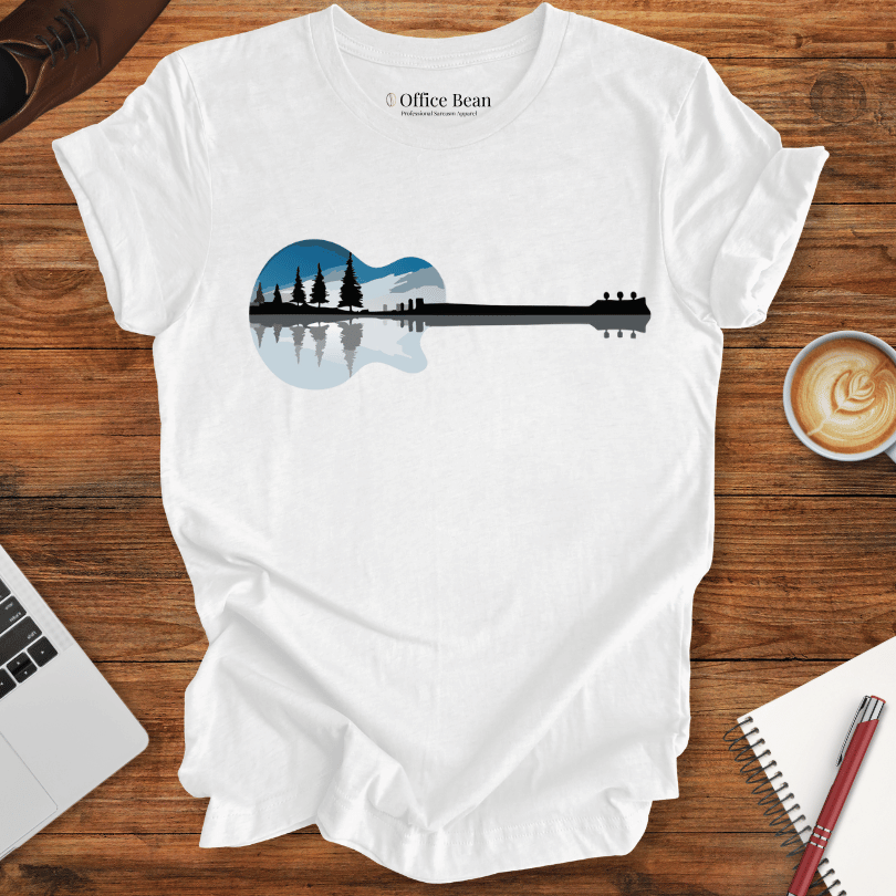 City and Lake Landscape, Guitar T-Shirt