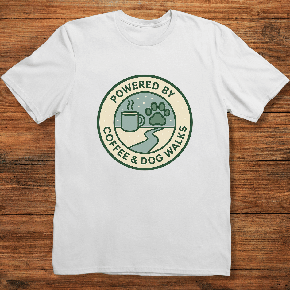 Powered by Coffee & Dog Walks T-shirt