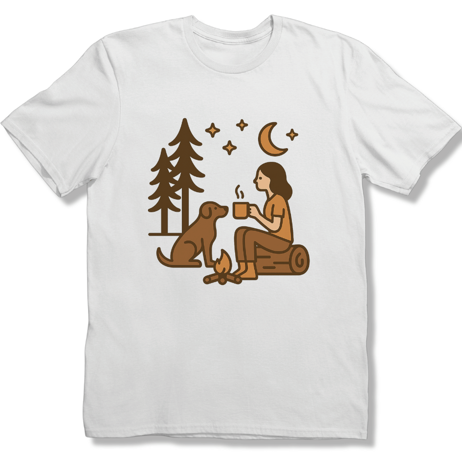 Campfire Coffee night with Pup T-shirt