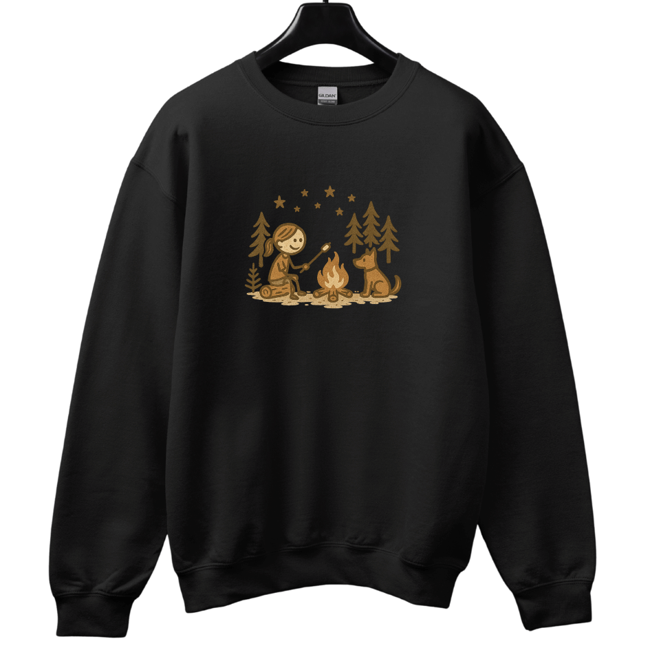 Girl Camping and Fireside Dog Friend Sweatshirt