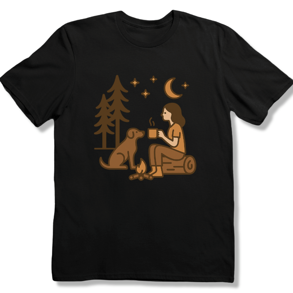 Campfire Coffee night with Pup T-shirt