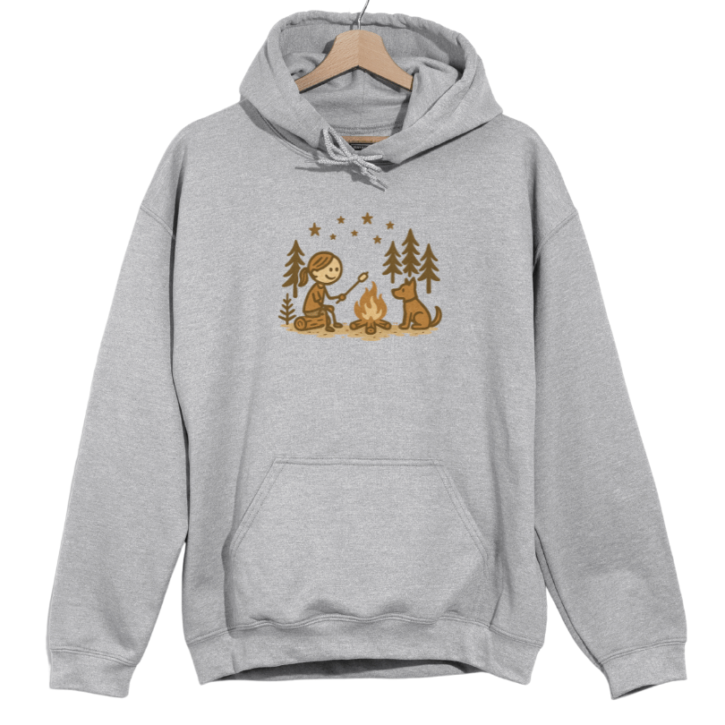 Girl Camping and Fireside Dog Friend Hoodie
