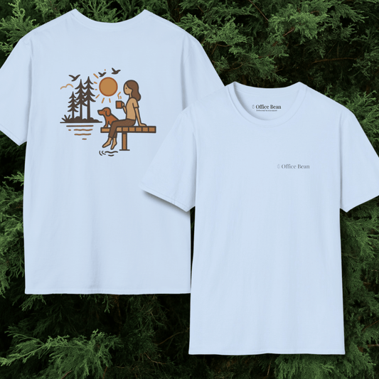 Lake, Coffee & Dog Companions Backprint T-Shirt