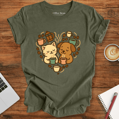 Coffee Cat and Dog Heartshape T-shirt
