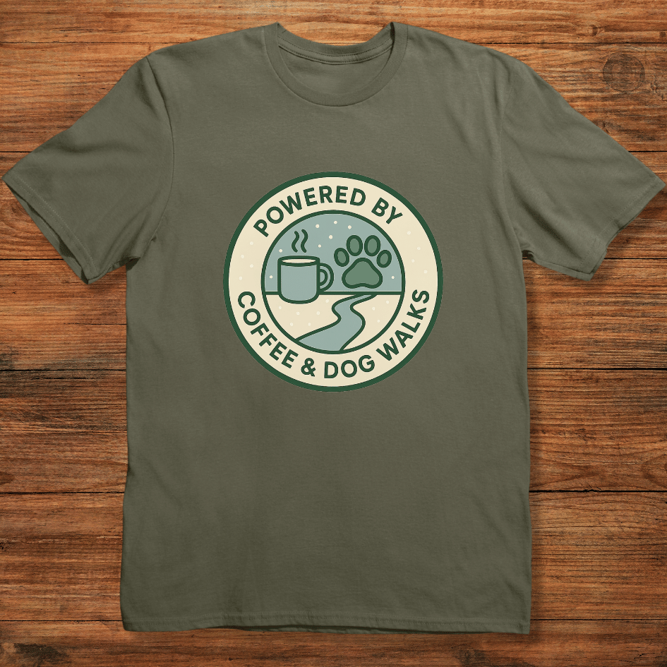 Powered by Coffee & Dog Walks T-shirt