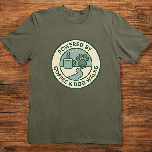 Powered by Coffee & Dog Walks T-shirt