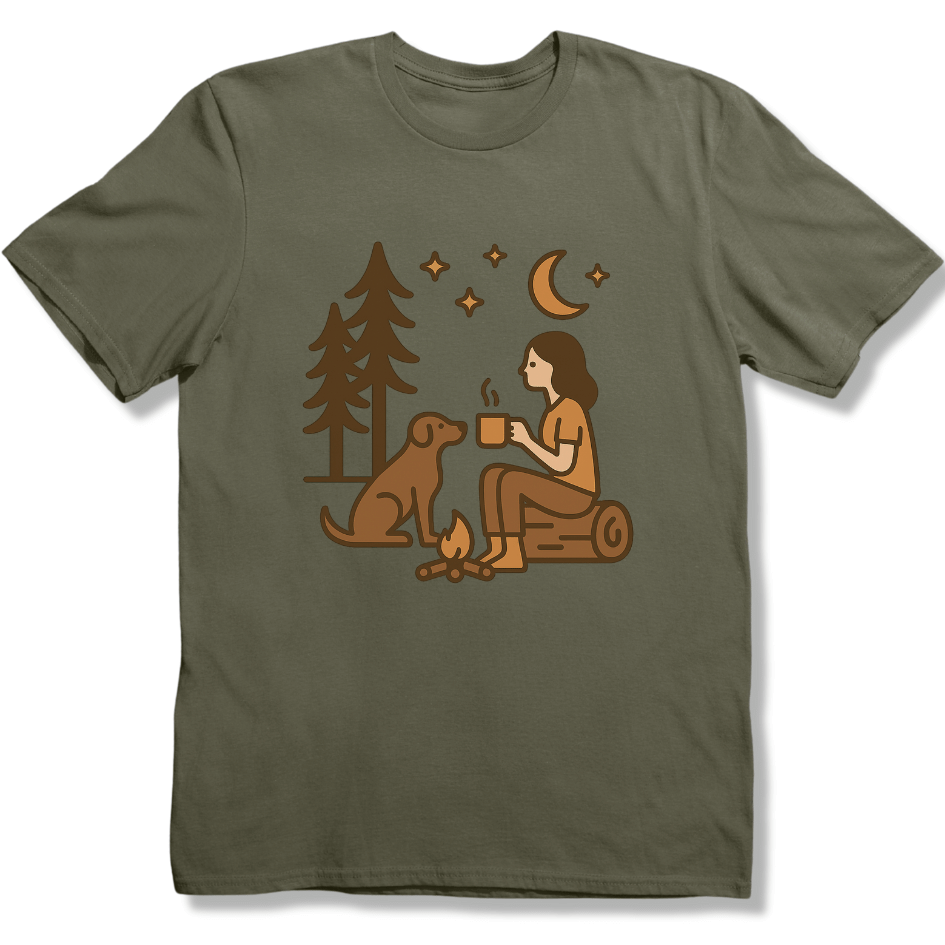 Campfire Coffee night with Pup T-shirt