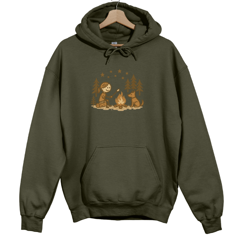 Girl Camping and Fireside Dog Friend Hoodie