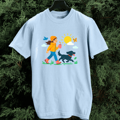 A Girl, Coffee & Black Dog Walk T-shirt