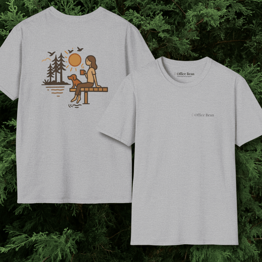 Lake, Coffee & Dog Companions Backprint T-Shirt