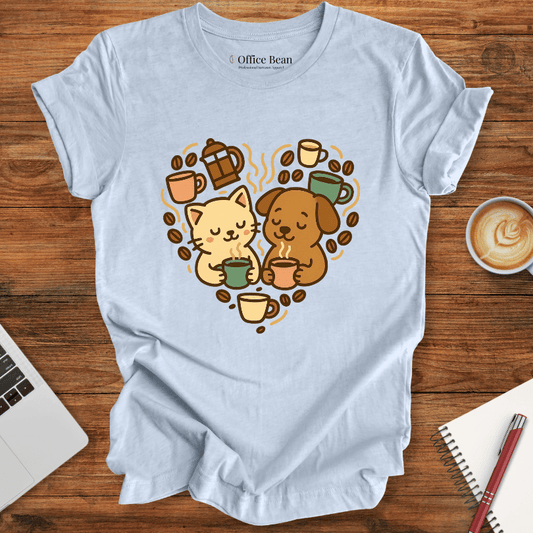 Coffee Cat and Dog Heartshape T-shirt