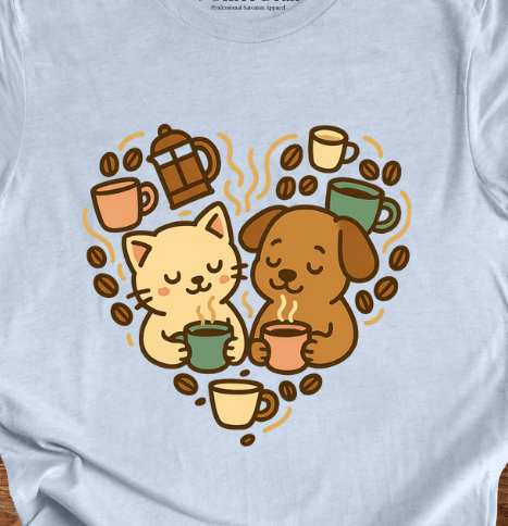 Coffee Cat and Dog Heartshape T-shirt